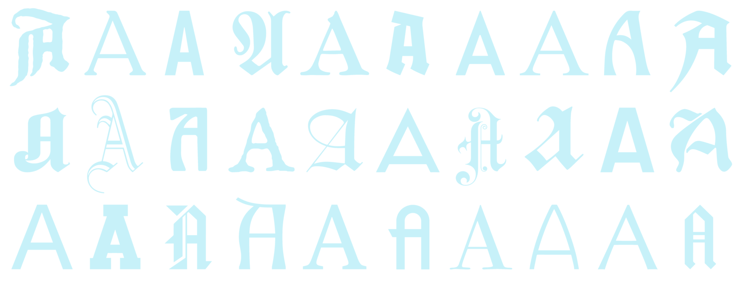 Den latinske bokstaven A i ulike trykkskrifttyper fra 1455 til i dag
