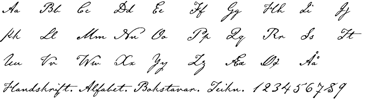 Eksempel på latinsk håndskrift, ca 1870