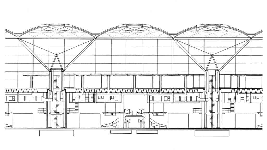 Snitt-tegning av BAA Airport.  Arkitekt:  Norman Foster