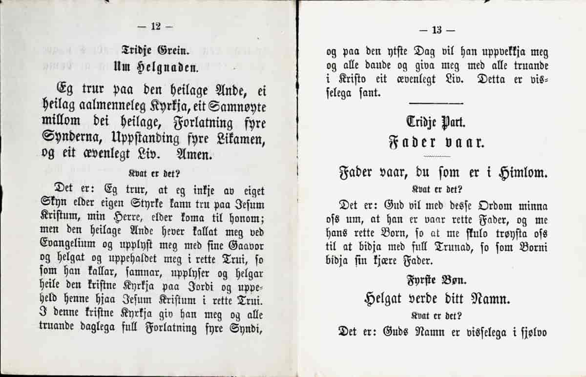 Oppslag frå Martin Luthers litle Katekisma (1868)