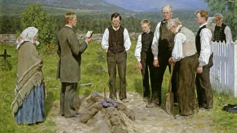 En bondebegravelse, Erik Werenskiold, 1883–1885