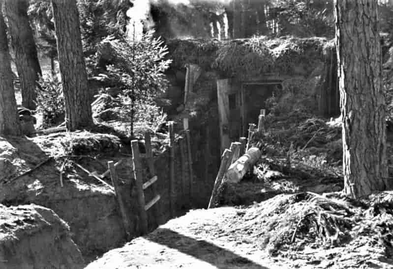 Kamuflert blokkhus langs forsvarslinjen i Bienwald nær Weissenburg, mars 1940.
