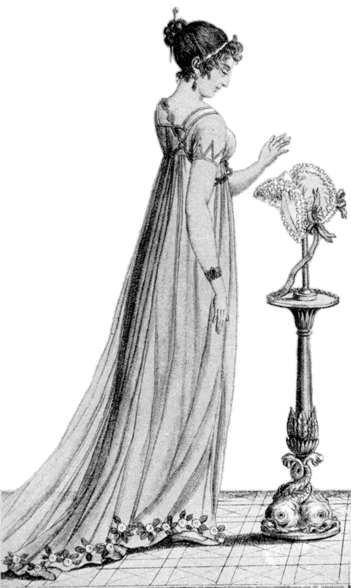 Kvinne i chemisekjole med slep, 1799