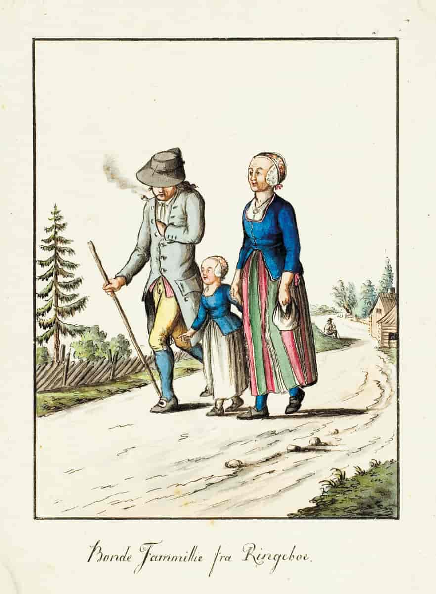 Bondefamilie fra Ringebu i Oppland, ca. 1800.