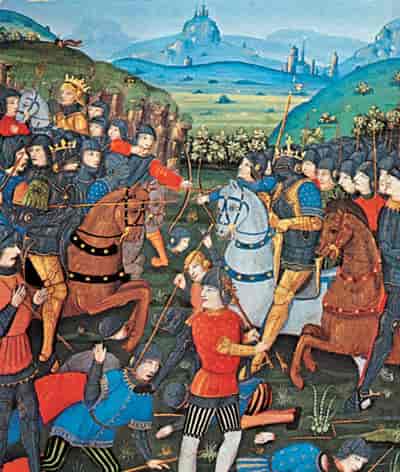 Senere miniatyrmaleri som viser Karl Martell i et slag