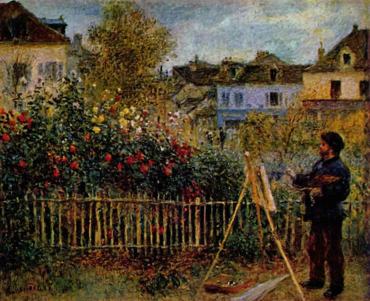 Claude Monet maler i hagen sin i Argenteuil, 1873