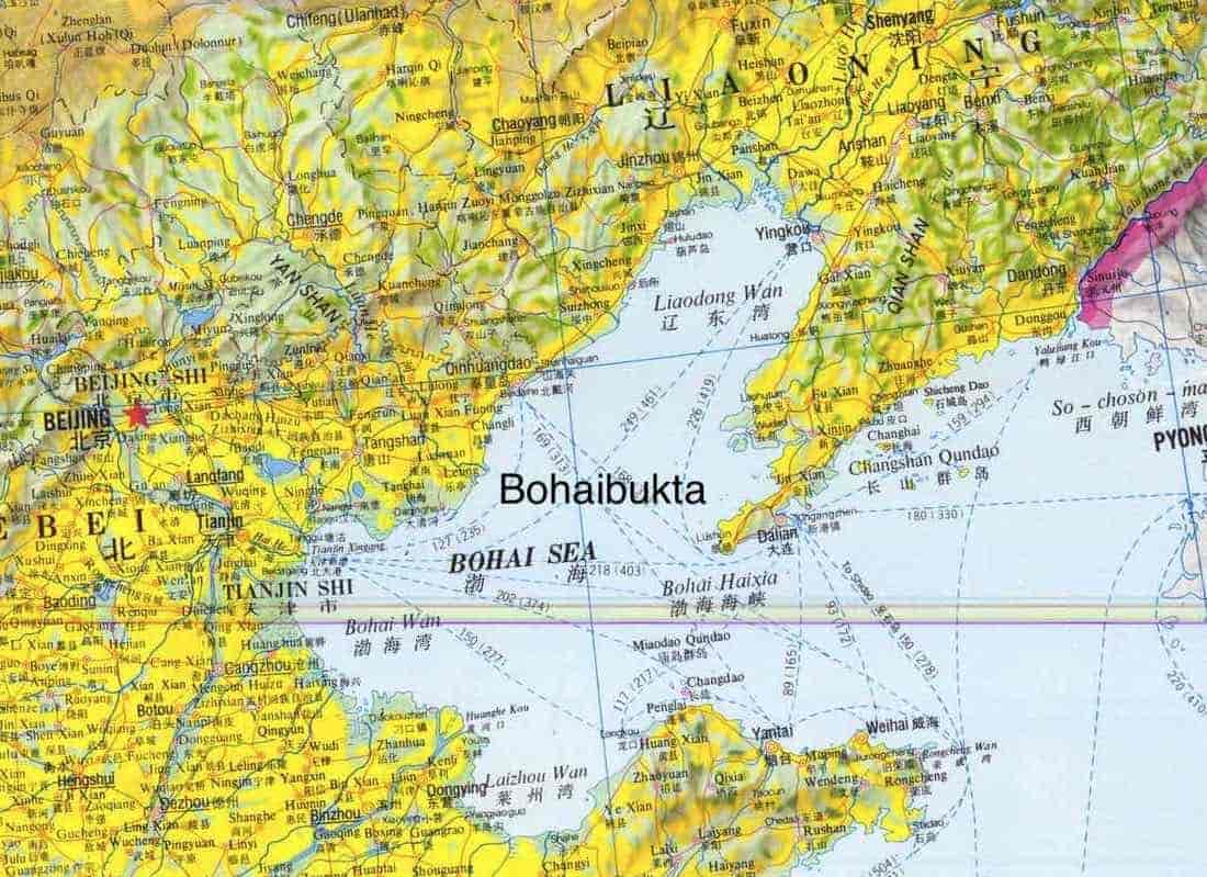 Kartutsnitt Kina som viser Bohaibukta
