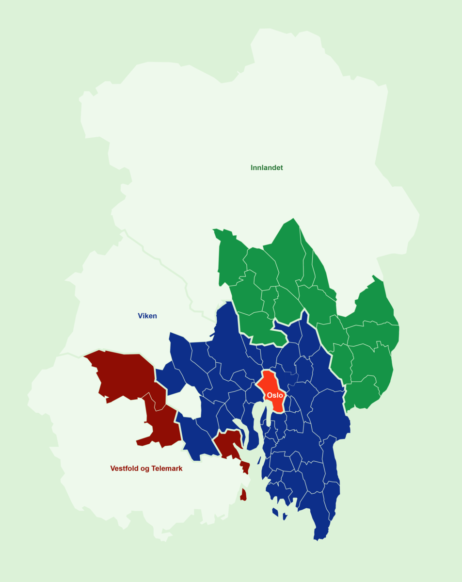 Kart over Osloregionen interkommunalt politisk råd