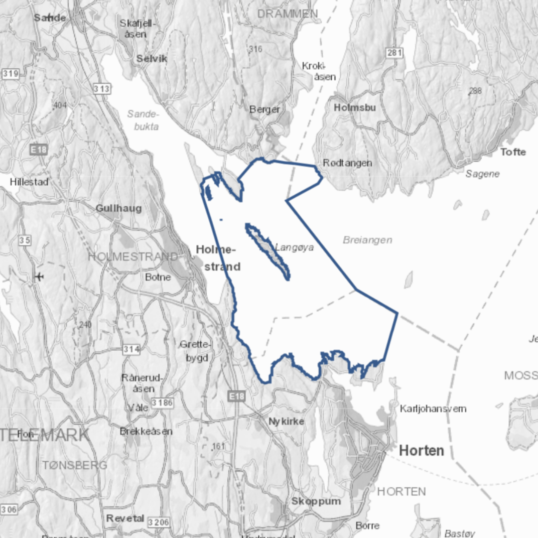 Kart over Holmestrandsfjorden