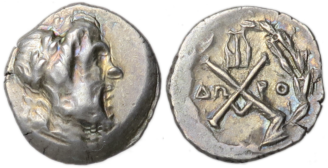 Tretobol i sølv utgitt av Det Akhaiiske Forbund ca. 175/168