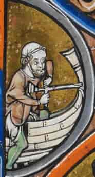 Denne illuminasjonen i Oscott-psalteret fra 1200-tallet viser Noa som borer med brystnavar i stevnen på Arken.