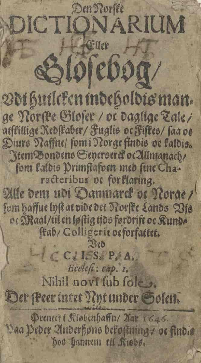 Den Norske Dictionarium eller Glosebog (1646)