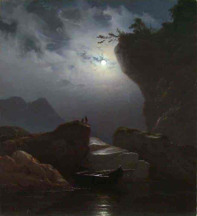 Kystlandskap i måneskinn, 1851