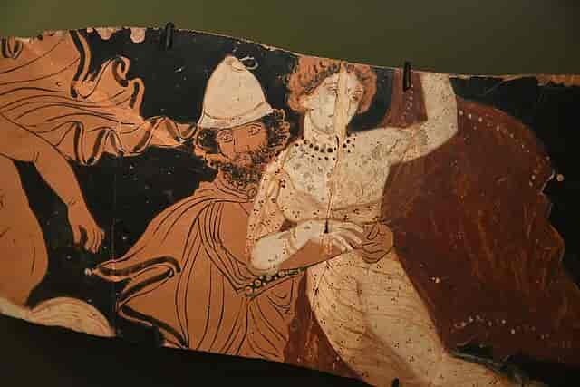 Detalj fra vase funnet i Taranto, sør-Italia, 350-325 f.v.t.