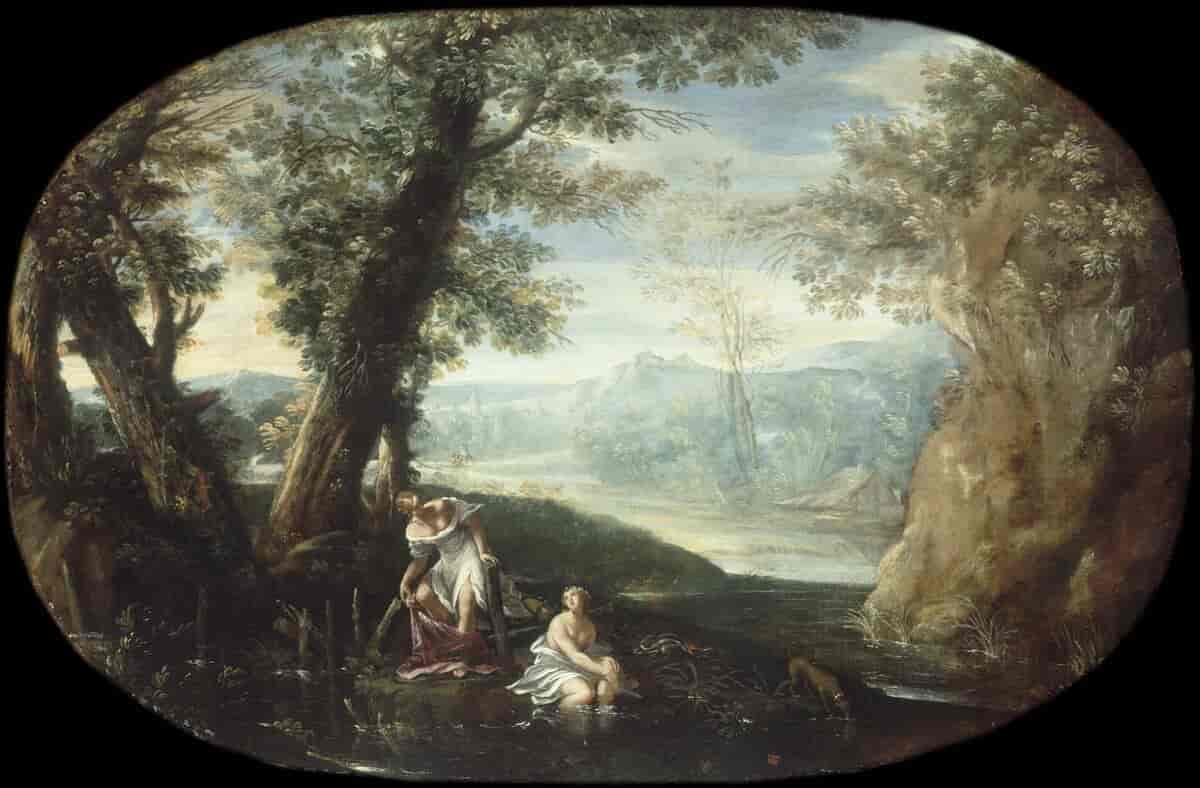 Landskap med badende kvinner, 1590