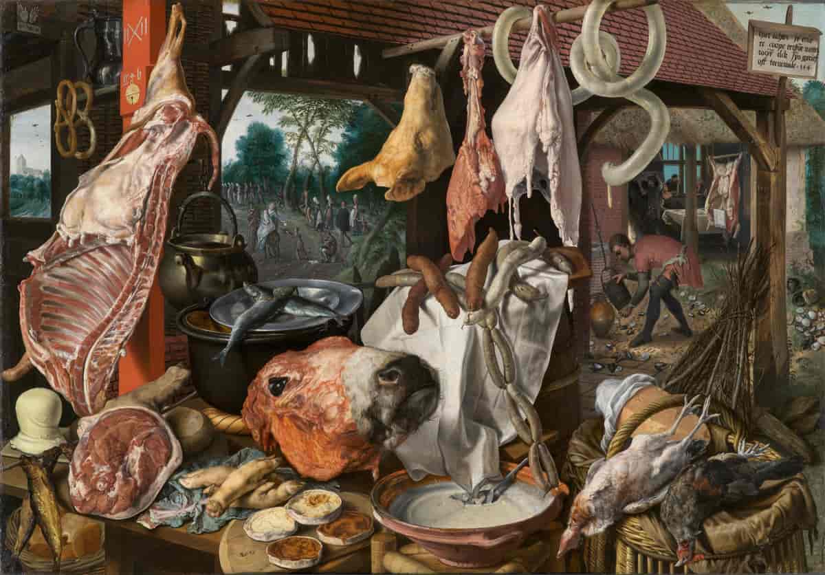 Kjøttbod med den hellige familie som gir almisser, 1551
