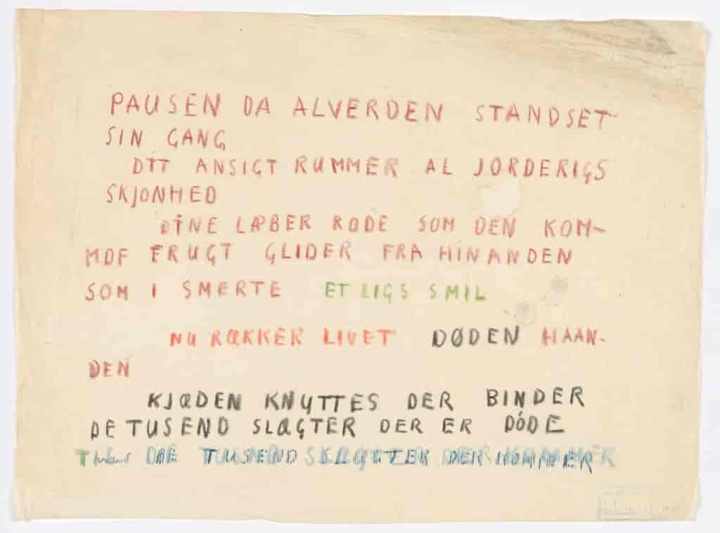 Håndskrevet tekst av Edvard Munch