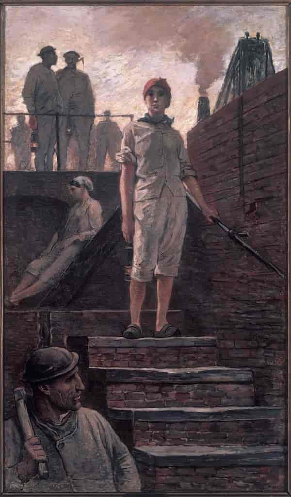 Kvinnelig arbeider går ned i gruven