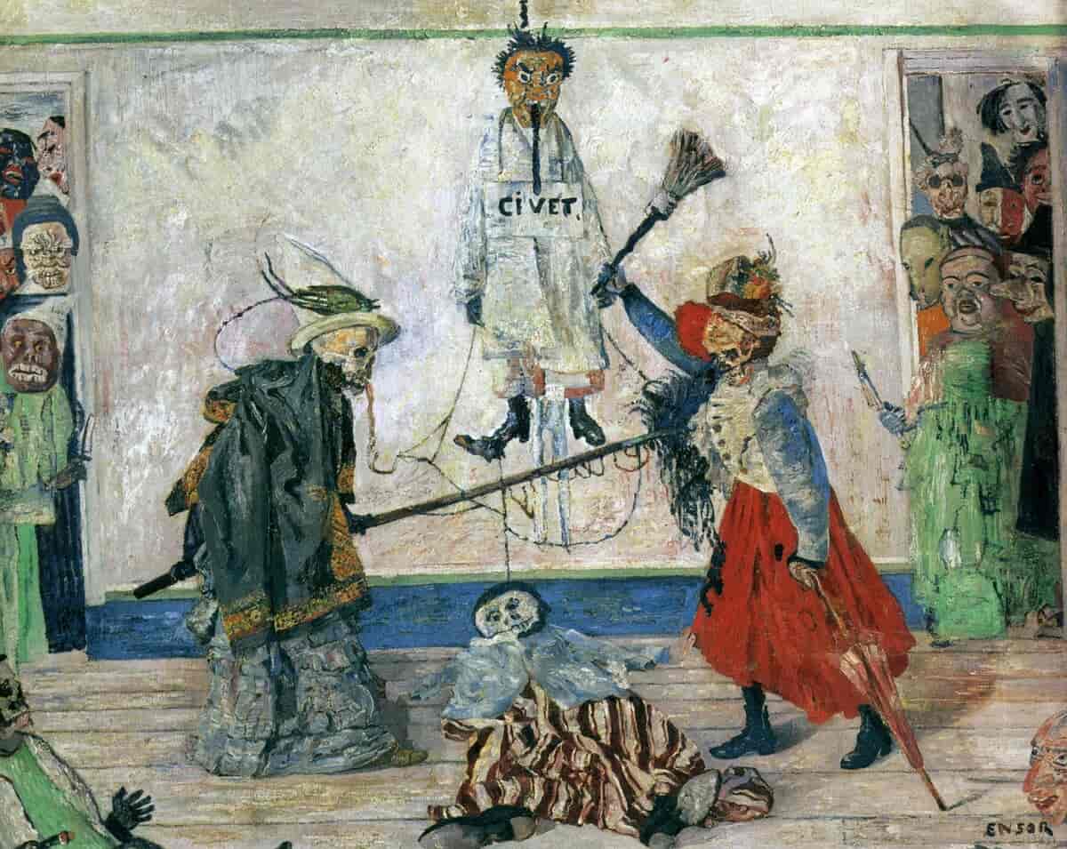 Skjeletter krangler om en hengt mann, 1891