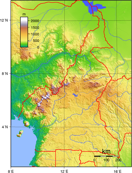 Topografisk kart over Kamerun