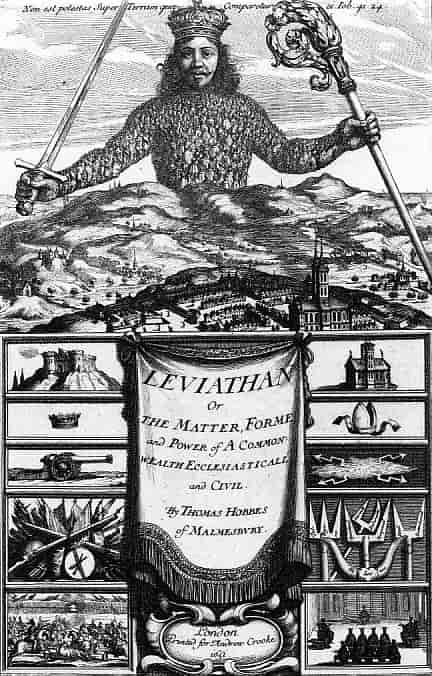 Forsiden på Hobbes’ kanskje mest kjente verk, Leviathan fra 1651, hvor han utbroderer sin politiske filosofi
