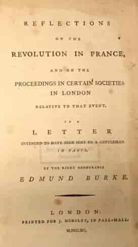 Forsiden på Burkes mest kjente verk, utgitt i 1790, året etter den franske revolusjonen
