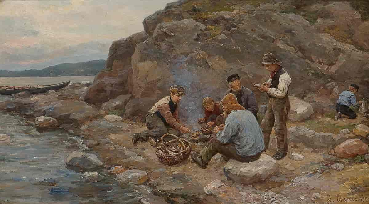 Fiskere ved strand, 1909