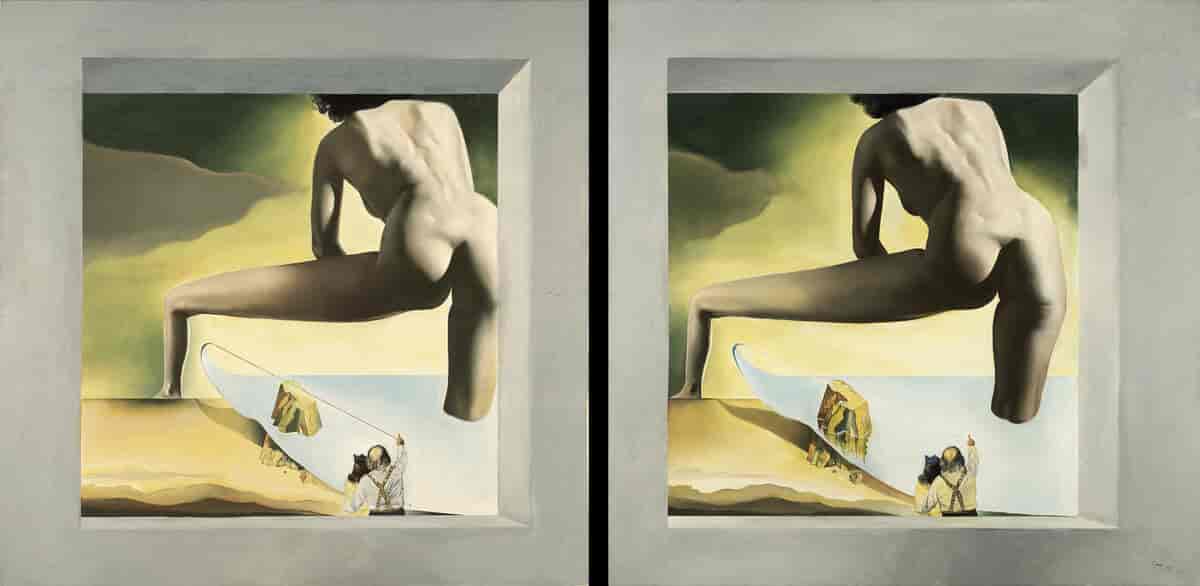 Dalí som løfter Middelhavets hud for å vise Gala Venus’ fødsel, 1978