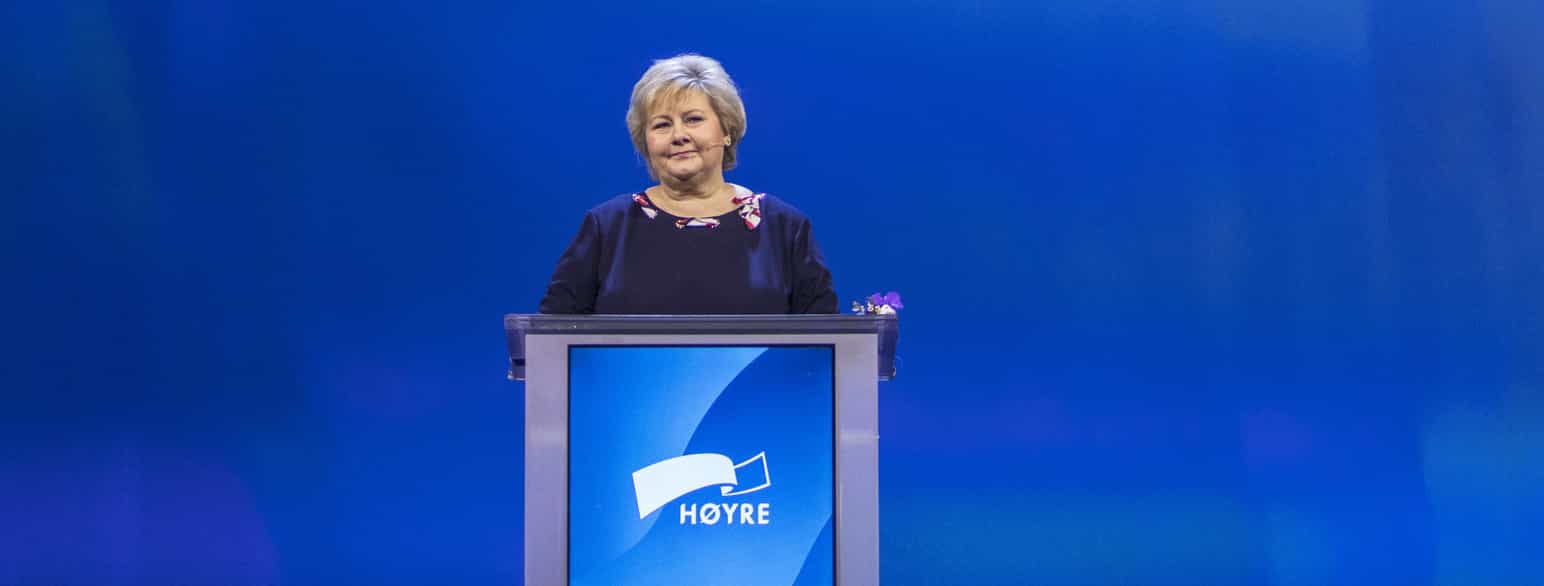 Erna Solberg under Høyres landsmøte i 2019