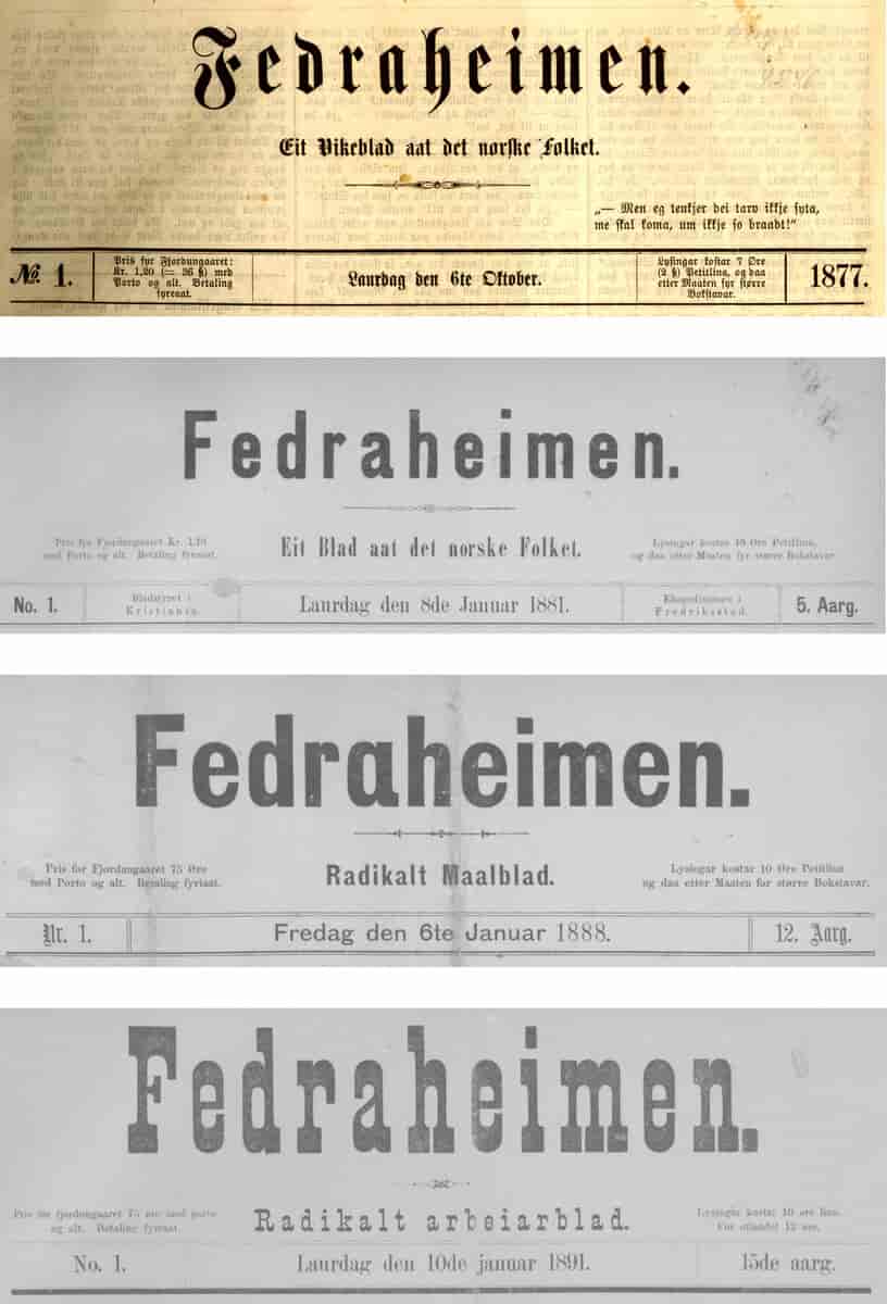 Avishovudet til Fedraheimen 1877, 1881 og 1891. 