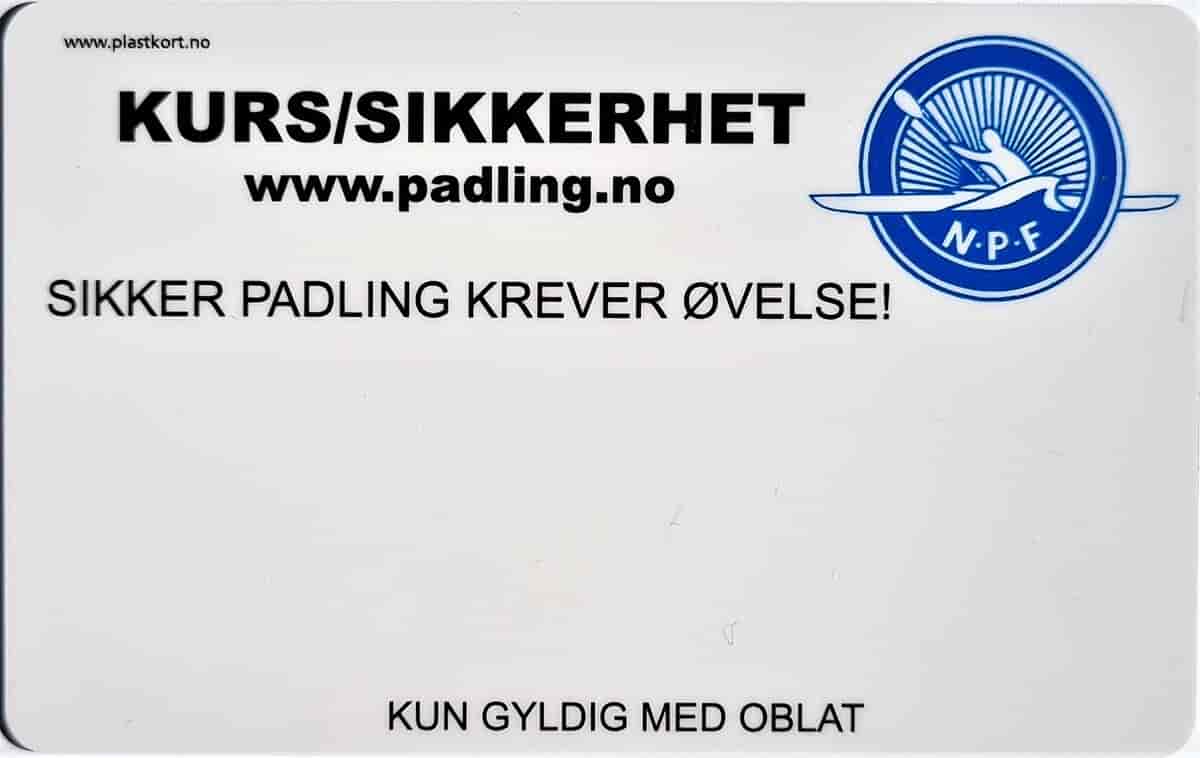 Et våttkort uten klistremerke(r) fra Norges Padleforbund.  