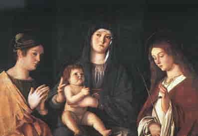 Jomfru Maria og Jesusbarnet med to helgener