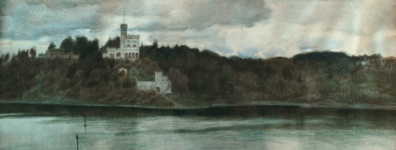 «Oscarshall» (utsnitt, akvarell, 1908) 