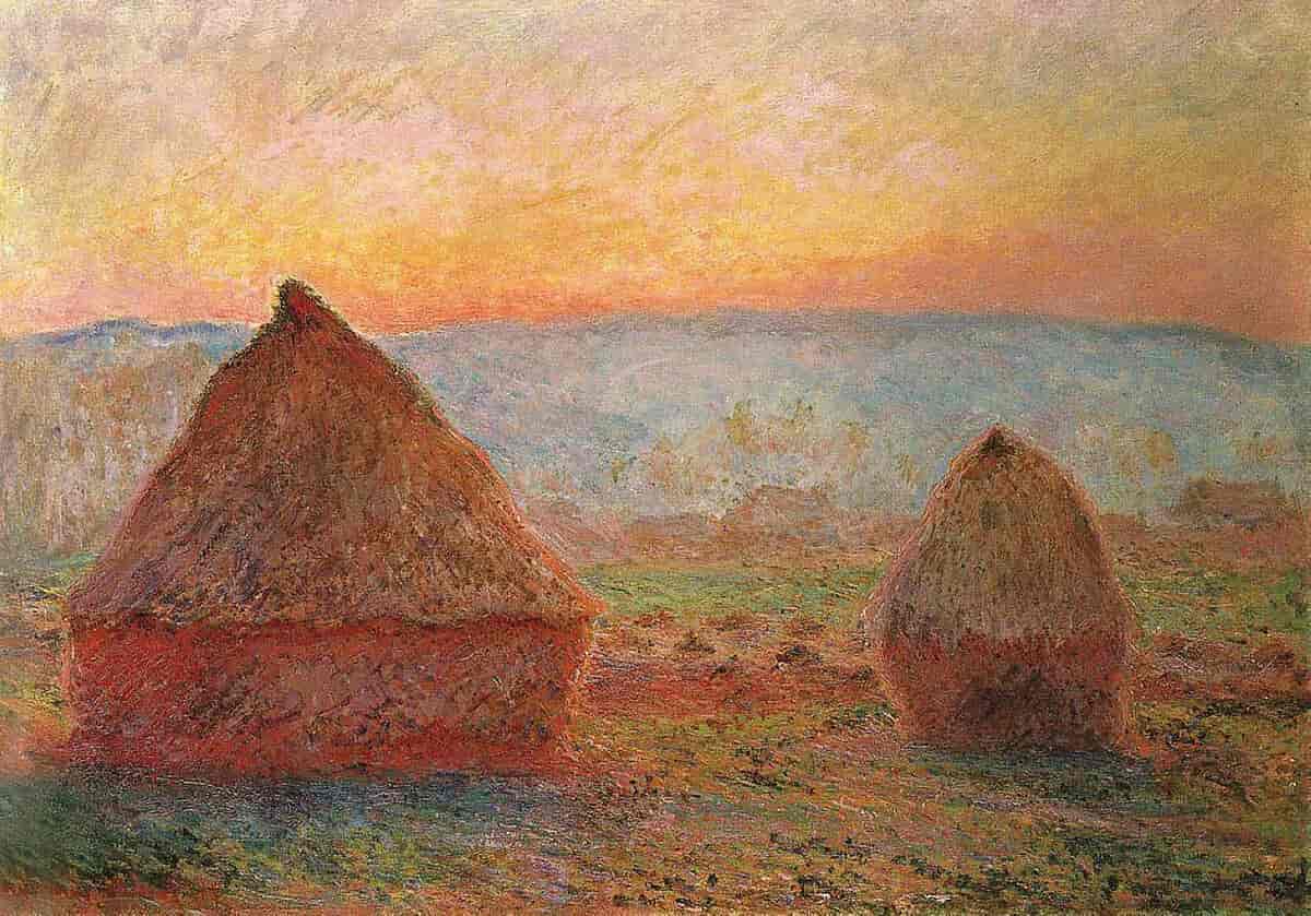 Kornstakker i Giverny, solnedgang, 1888–1889