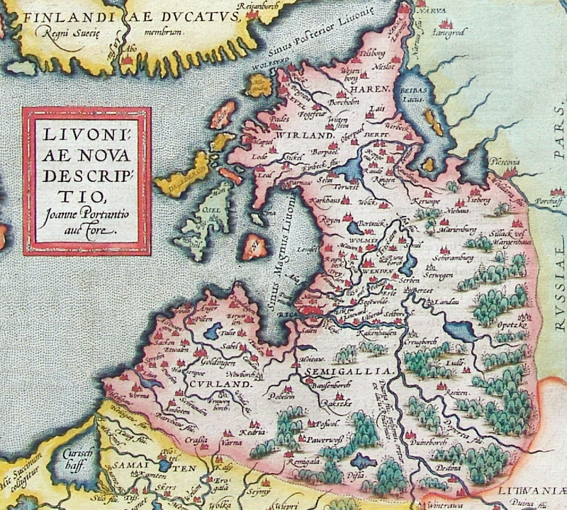 Historisk kart over Livland, trykket i Antwerp 1573-1598.