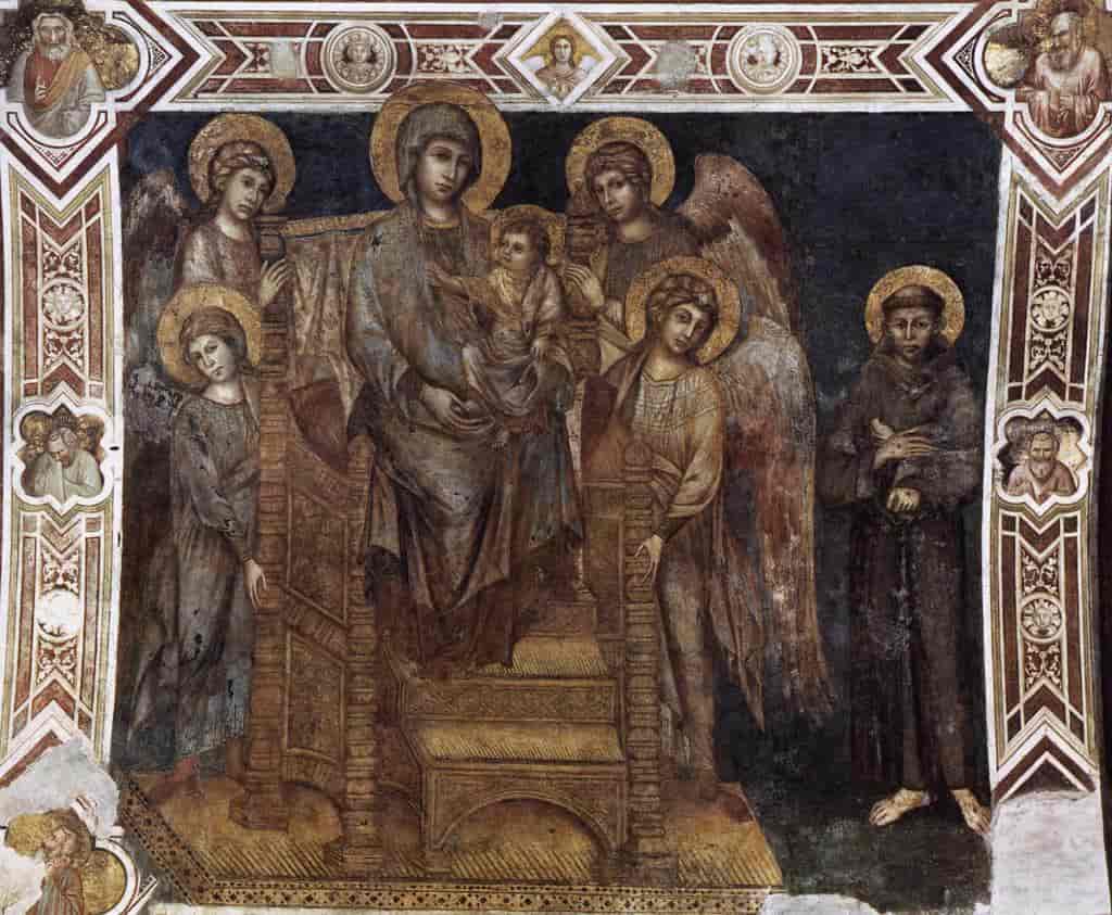 Madonna med barnet, Frans av Assissi og fire engler