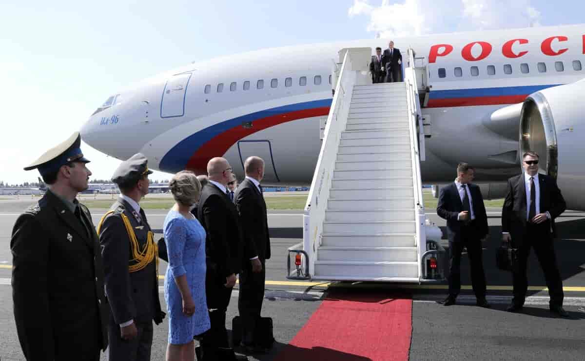 Rossiya sin Ilyushin il-96-400 VIP, som disponeres av den russiske presidenten. Her ved et besøk i Helsinki 2018.