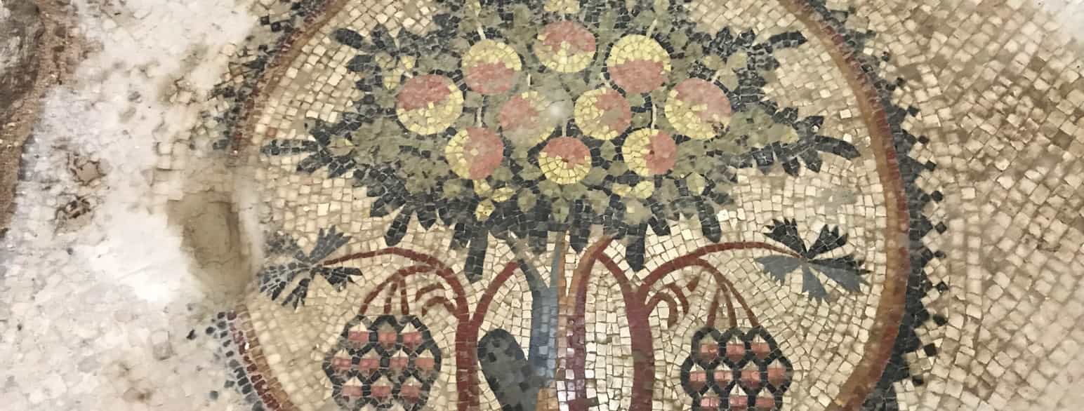 Mosaikk av Livets tre i en kirke i Madaba, Jordan