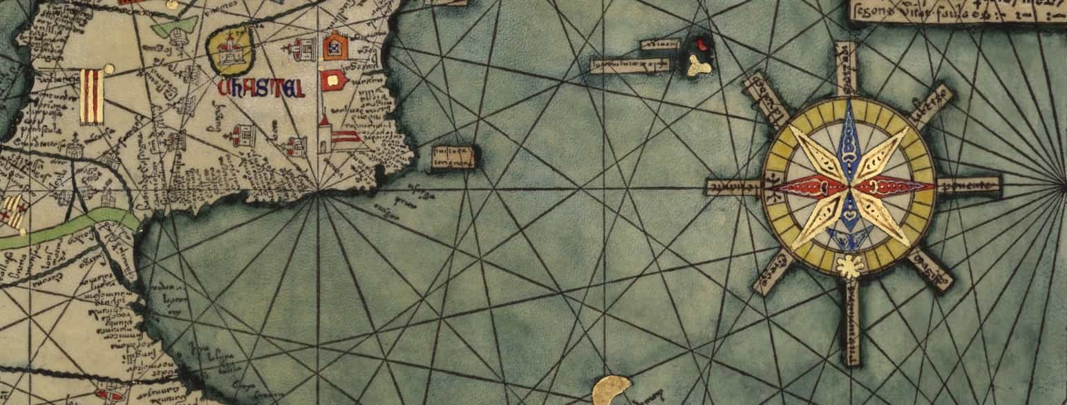 Verdens antageligvis første kompassrose ble tegnet på kartet som går under navnet Det katalanske atlaset fra 1375.