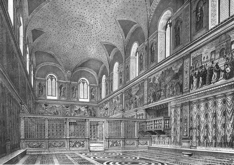 Rekonstruksjon av kapellet før Michelangelos takfresker