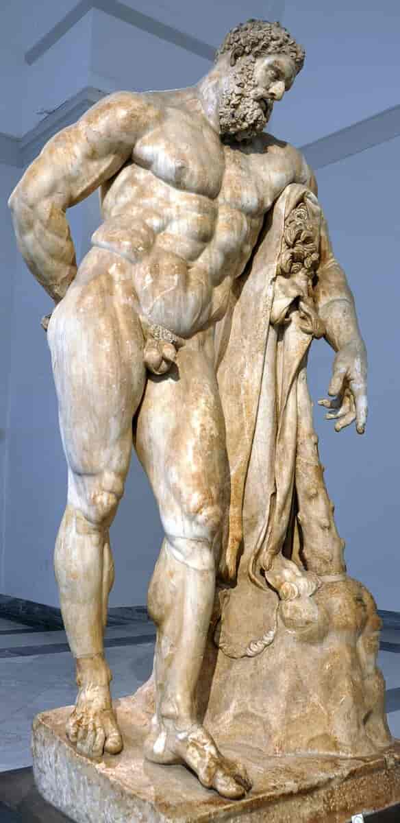 Skulptur av Hercules, «Ercole Farnese», begynnelsen av 200-tallet evt. Etter gresk original av Lysippos. Museo archeologico, Napoli.