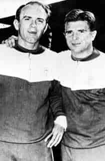 Alfredo di Stéfano (t.v.) og Ferenc Puskas vant flere titler sammen i Real Madrid på 1950-tallet