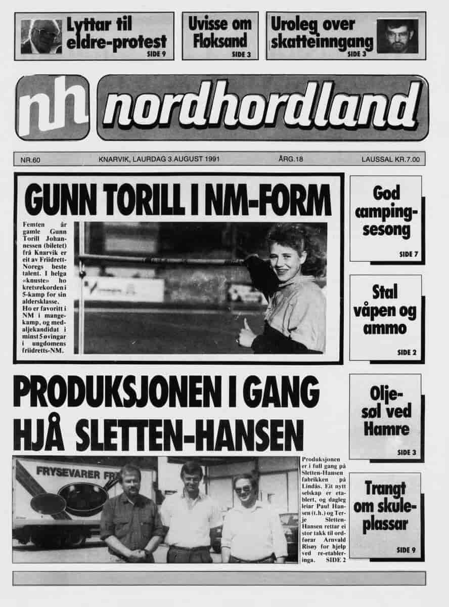 Framsida av Nordhordland 3. august 1991.