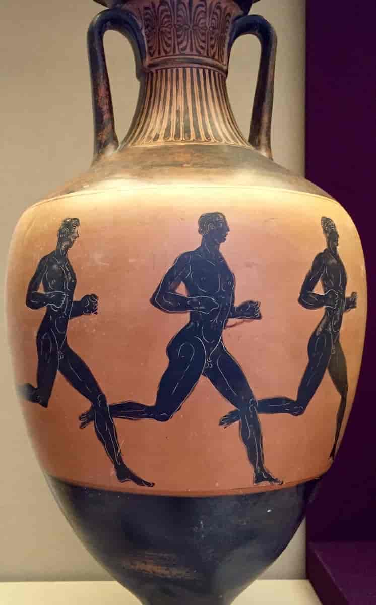 Løp, attisk amfora. Det nasjonale arkeologiske museum Athen