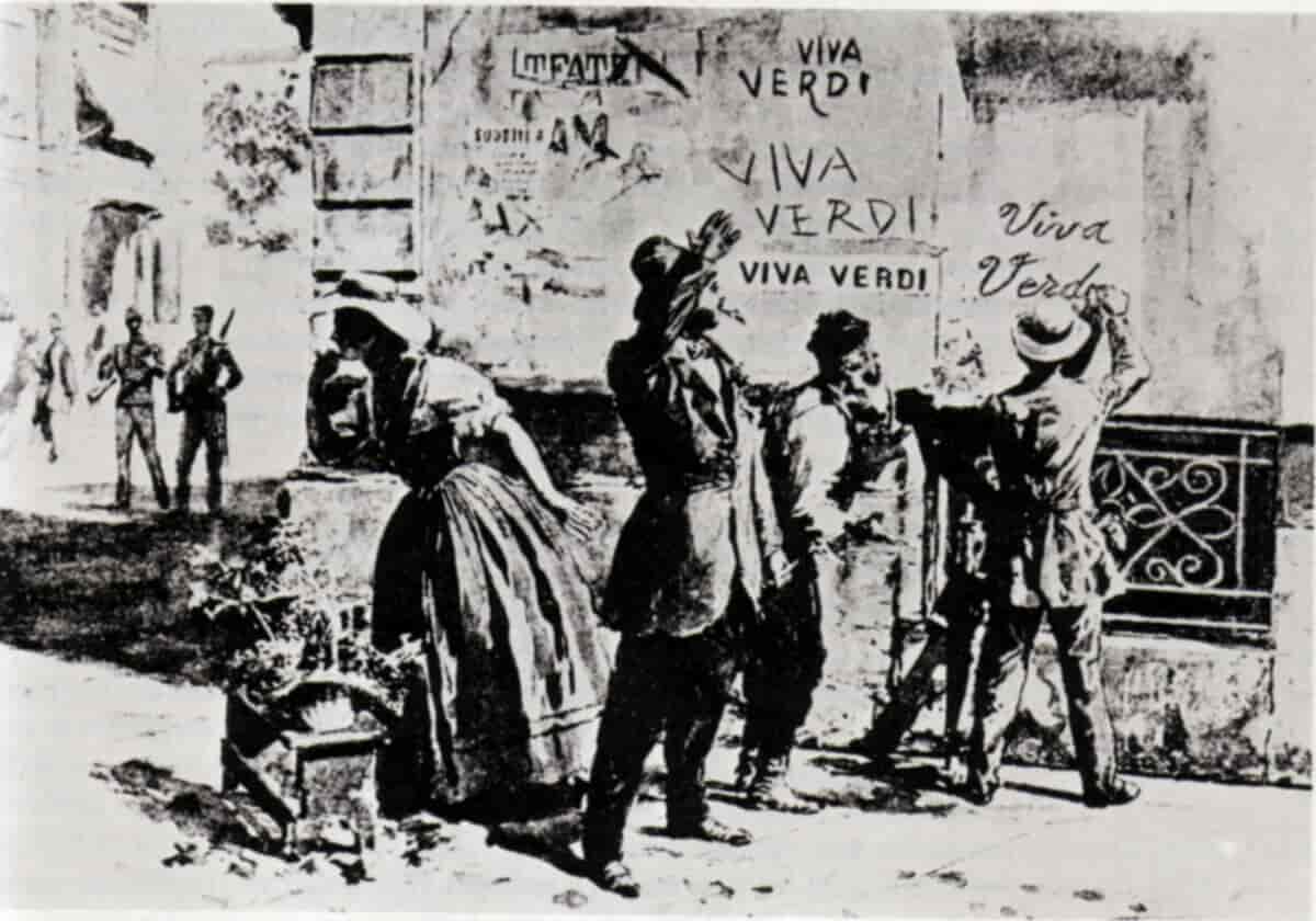 Politisk tegning med påskriften «Viva Verdi»