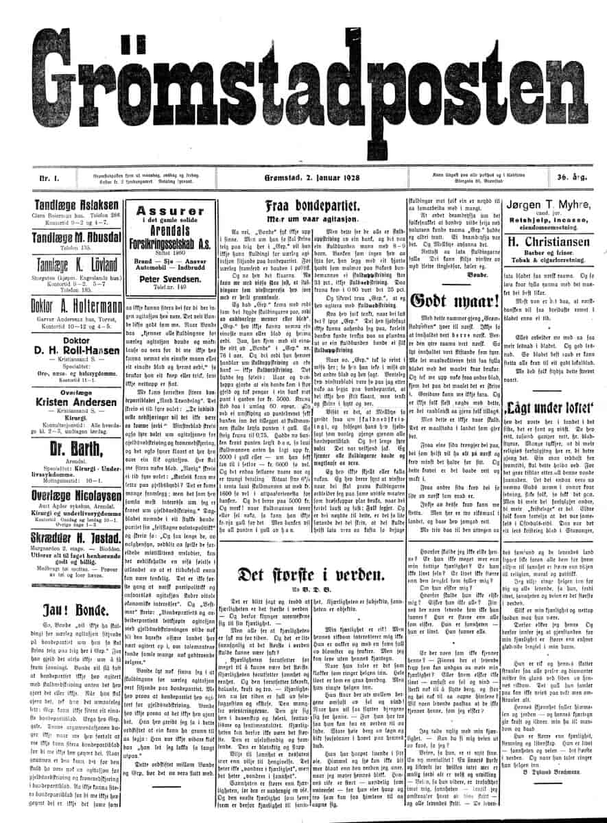 Framsida 2. januar 1928.