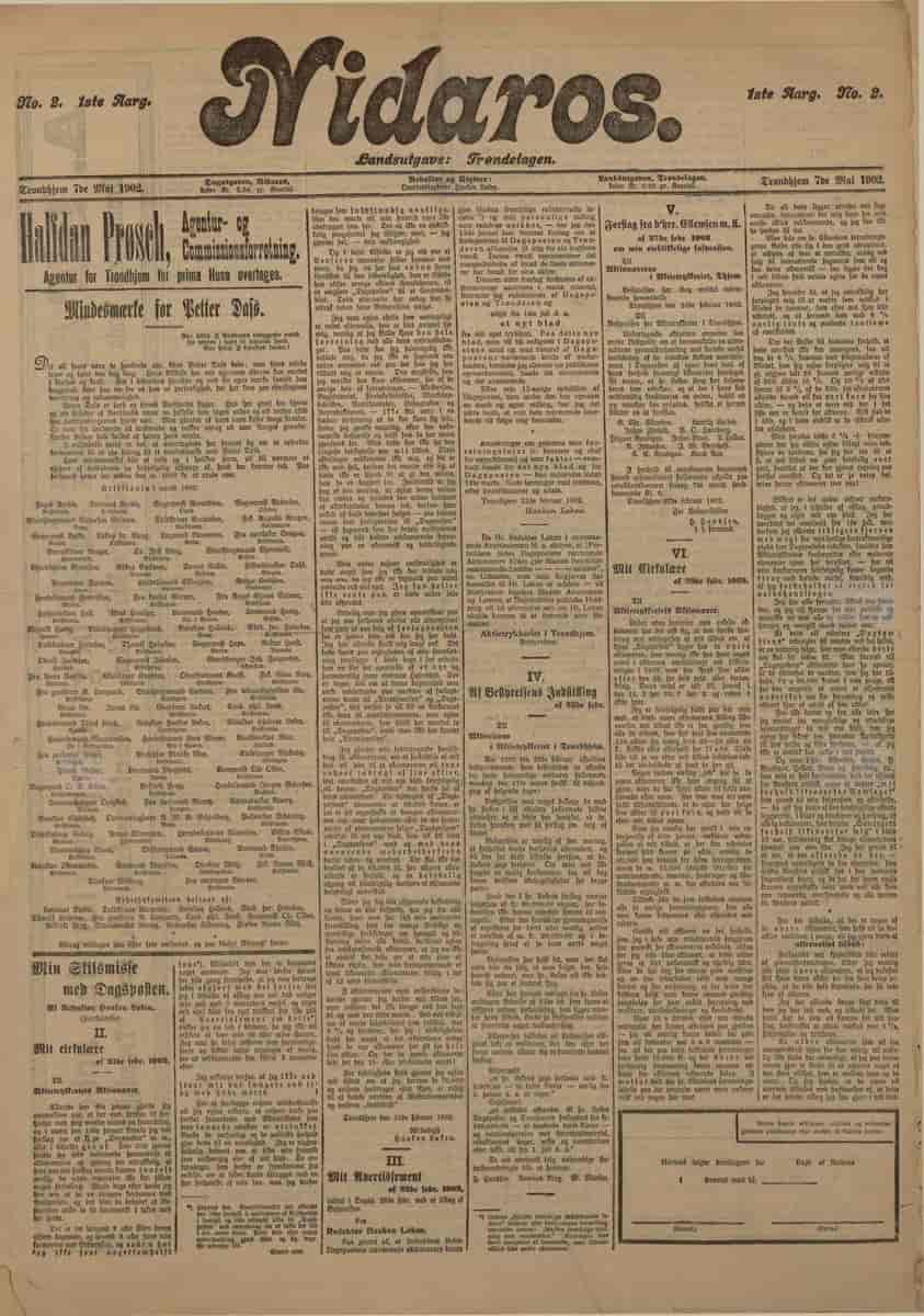 Framsida av Nidaros 7. mai 1902.