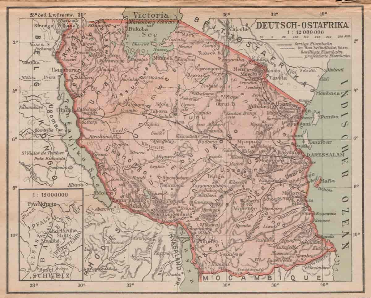 Kart of Tysk Øst-Afrika