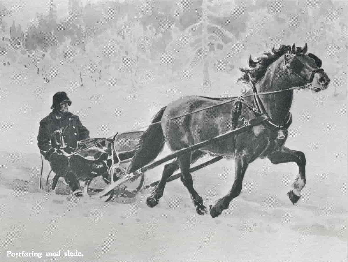 Postførsel i Norge med hest og slede.