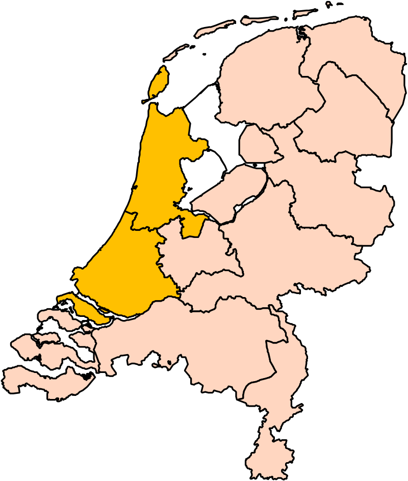 Kart over Nederland med Holland i gult.